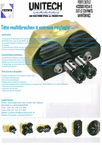 Tête de perçage et taraudage multibroche à entraxe réglable ou fixe vente partout en France