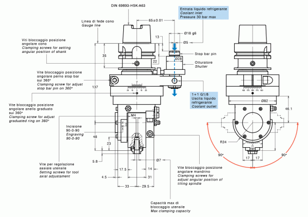Tête à renvoi d'angle réglable HSK